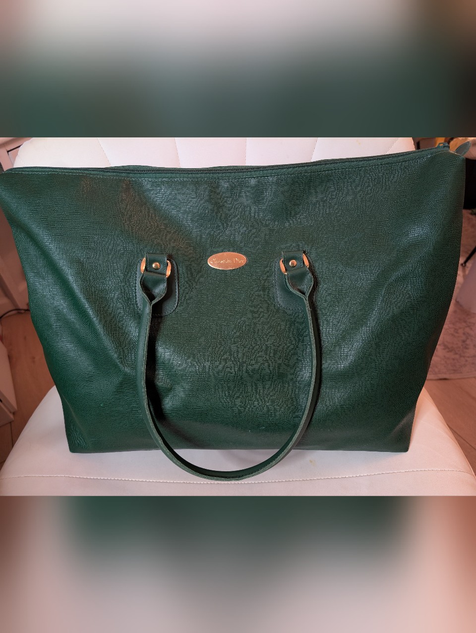 Vintage Christian Dior Perfumes Emerald Green ReptilianEmbossed Pvc Travel Bag